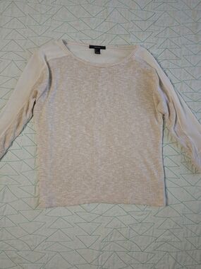 FOREVER 21 Beige White Lightweight Sheer Long Sleeve Knit Sweater